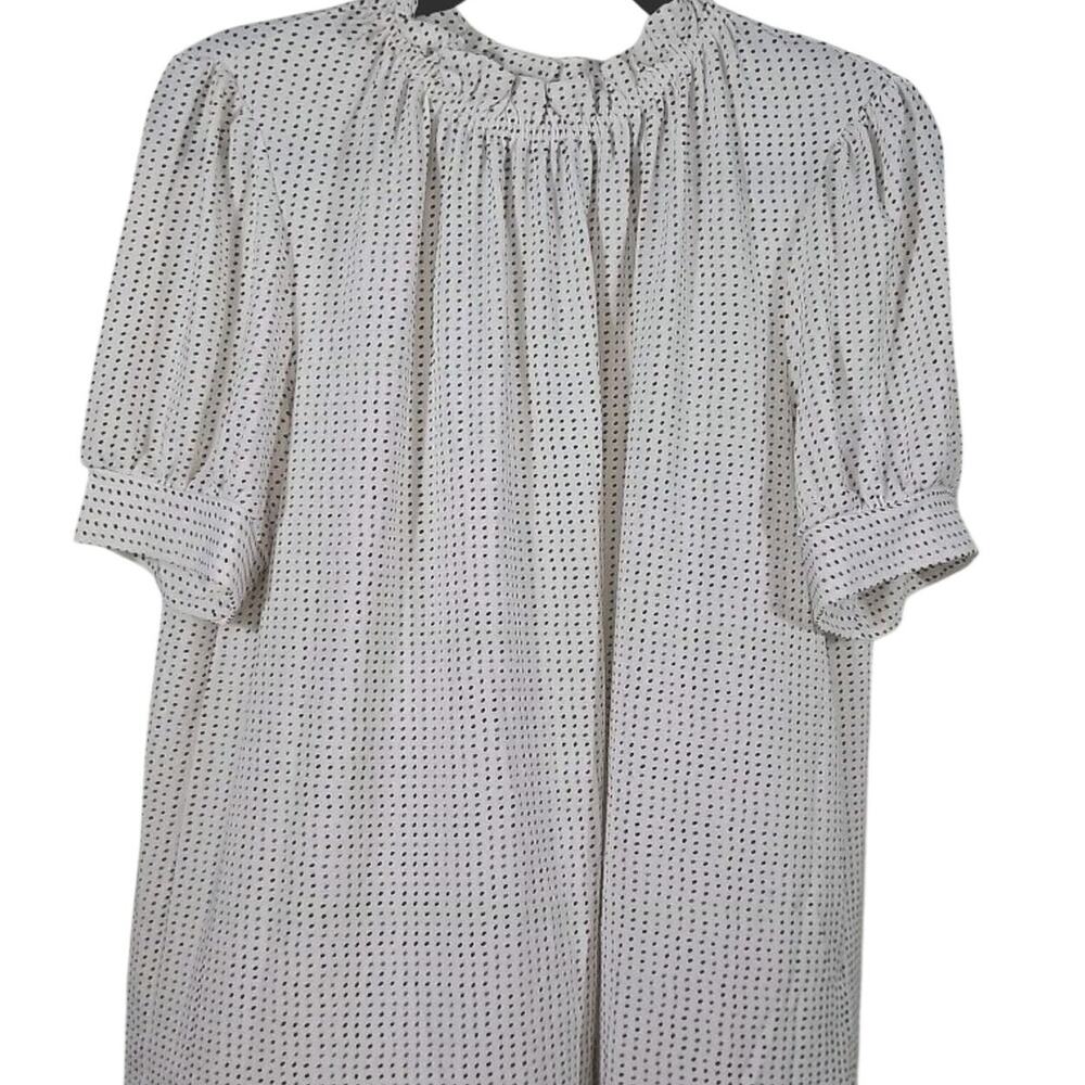 Academia Twee White Polka Dot Top L Ruffle Neck Victorian Cottagecore Prairie